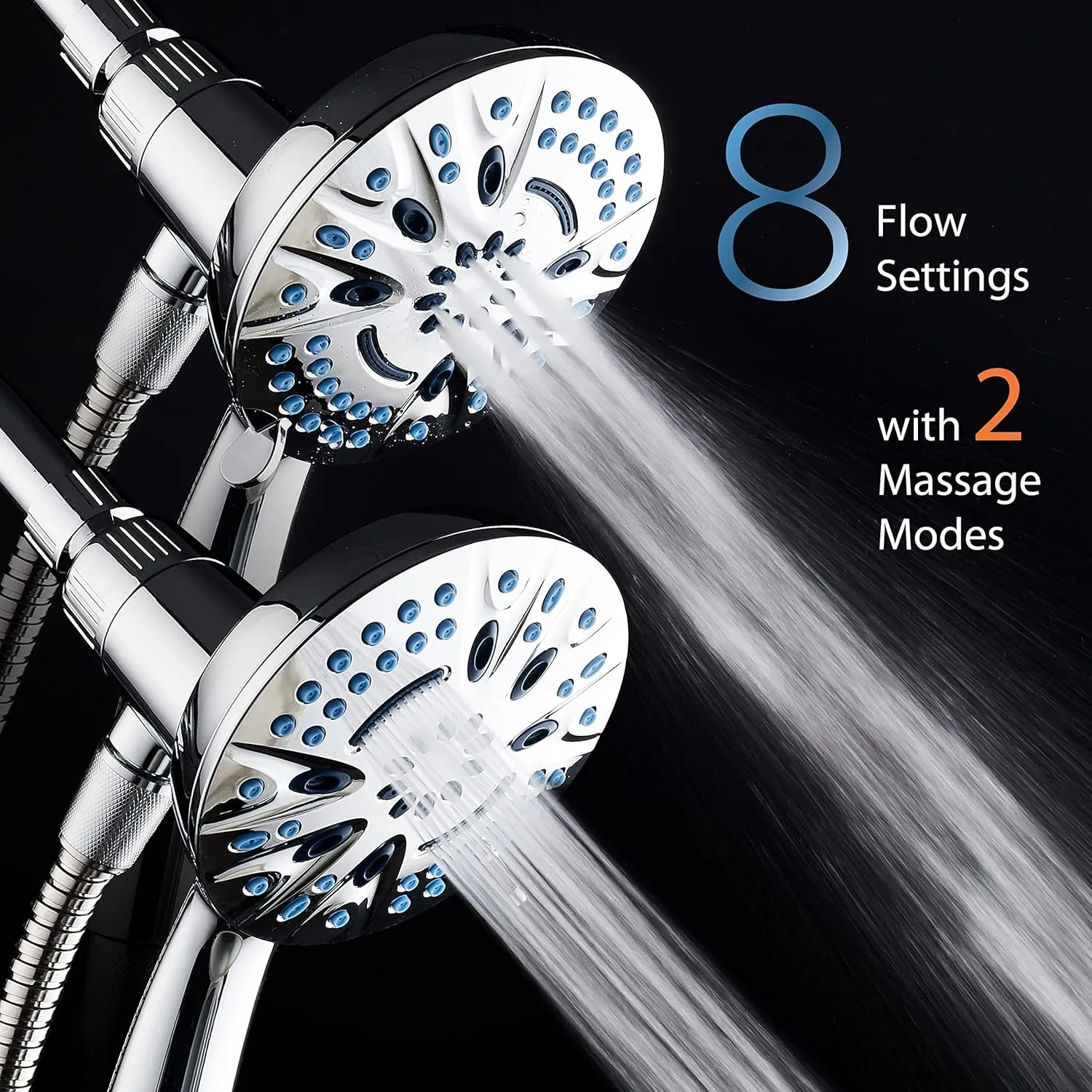 Magneton High-Pressure 8-mode Handheld Shower Head with Magnetic Guidance Docking System - 2 Magnetic Brackets, 5 inch Face, Hygienic Jets, 6 ft. Stainless Steel Hose/All Chrome Finish