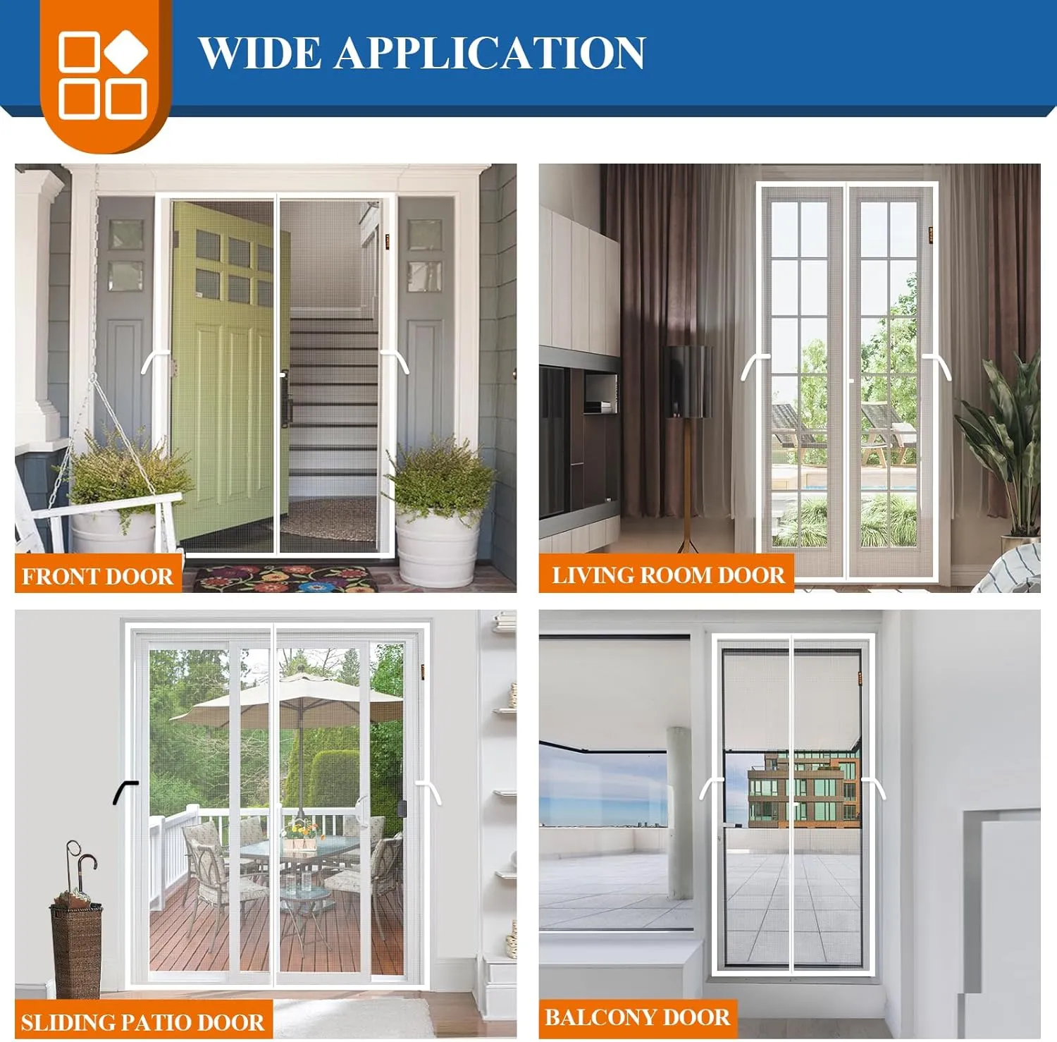 MAGZO Magnetic Screen Door Mesh, 36'' x 80'', High-Density Fiber Net Netting Curtain Tear-Resistant, Pet Friendly, Walk Through Freely Magnets, Fits for Sliding Glass/Patio/Front/Back Doors, White
