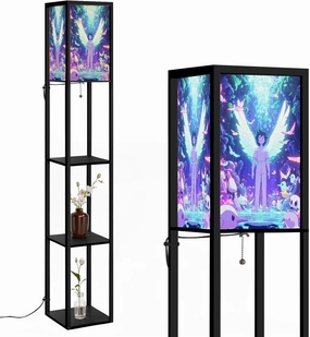 Majestic Nimbus Angel Design Simplistic Birds Floor Lamps with Shelves, Modern Standing Lamp Narrow Corner Display Bookshelf Lamp for Living Room, Bedroom, Office Decor