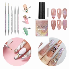 Makartt Nail Art Brushes Set bundle with Makartt Cat Eye Gel Nail Polish