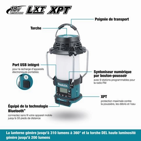 MAKITA DMR057 18V LXT Cordless Lantern Radio with Bluetooth, XPT & Flashlight (Tool Only)