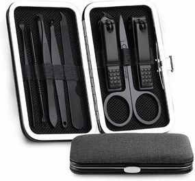 Manicure Set Stainless Steel Nail Scissors Set Household Men and Women Special Nail Clippers Manicure Beauty Tools 8 Piece Portable Household Nail Clipper Kit(Gris)(Black)