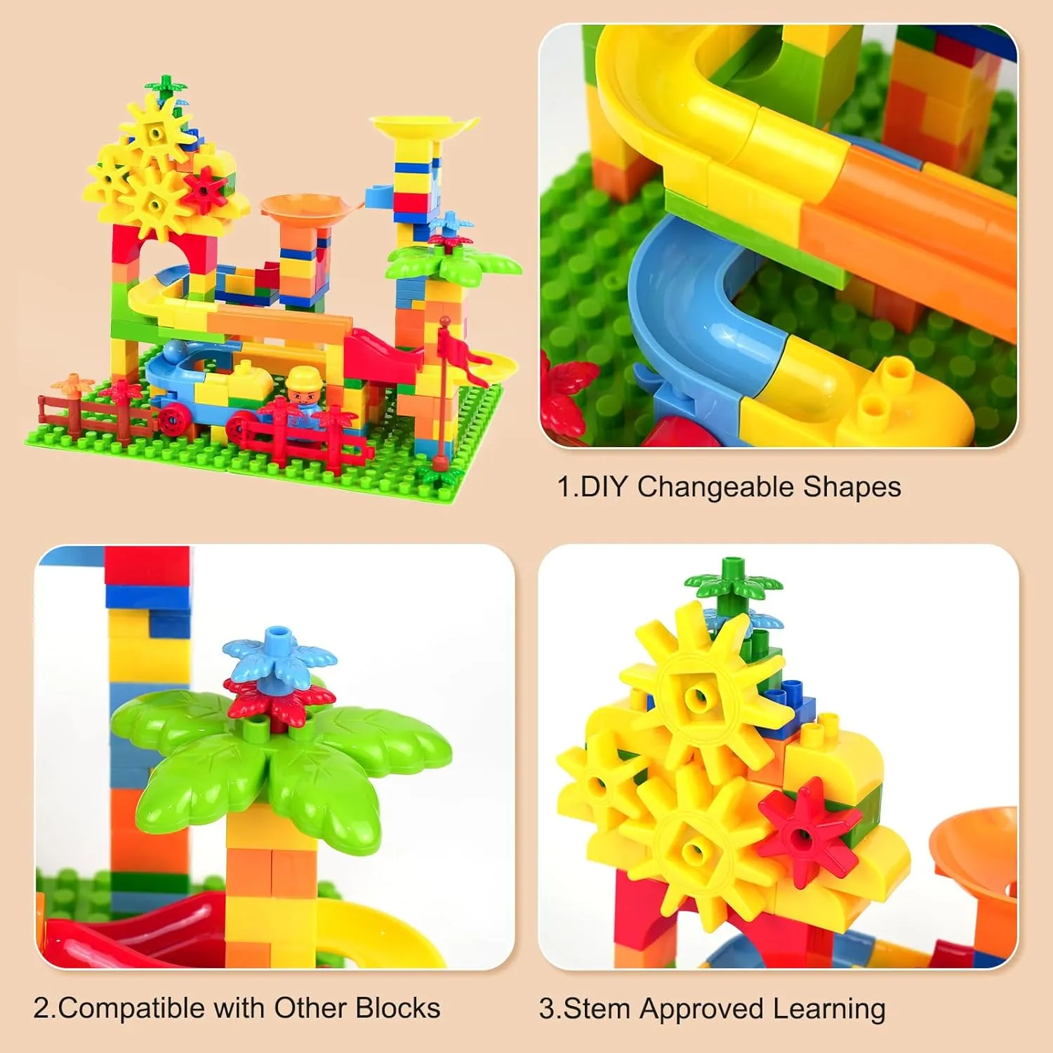 Marble Run Maze Track Sets - Educational Building Blocks for Toddlers - STEM Learning Toys for 3-8 Years Old Boys & Girls - Compatible with Big Classic Blocks - Marble Run Fun and Games (02)