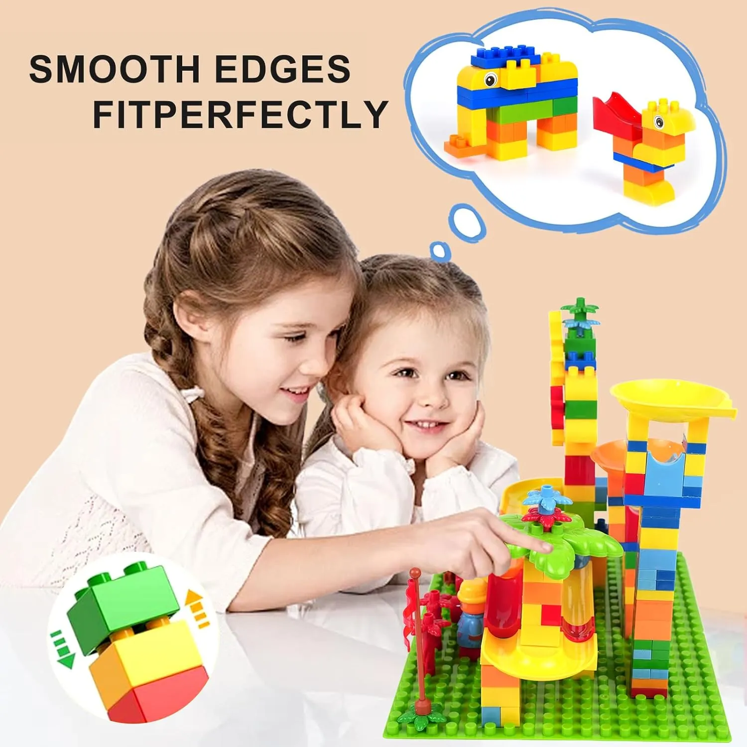 Marble Run Maze Track Sets - Educational Building Blocks for Toddlers - STEM Learning Toys for 3-8 Years Old Boys & Girls - Compatible with Big Classic Blocks - Marble Run Fun and Games (02)