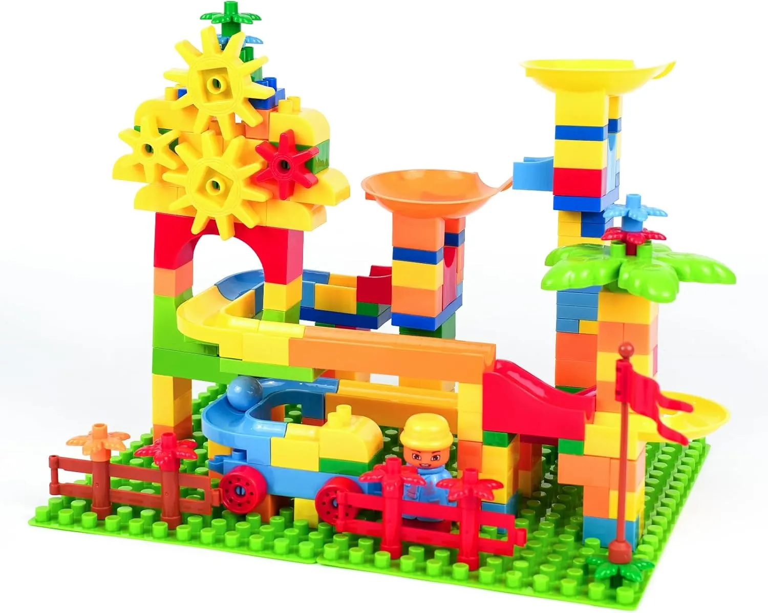 Marble Run Maze Track Sets - Educational Building Blocks for Toddlers - STEM Learning Toys for 3-8 Years Old Boys & Girls - Compatible with Big Classic Blocks - Marble Run Fun and Games (02)