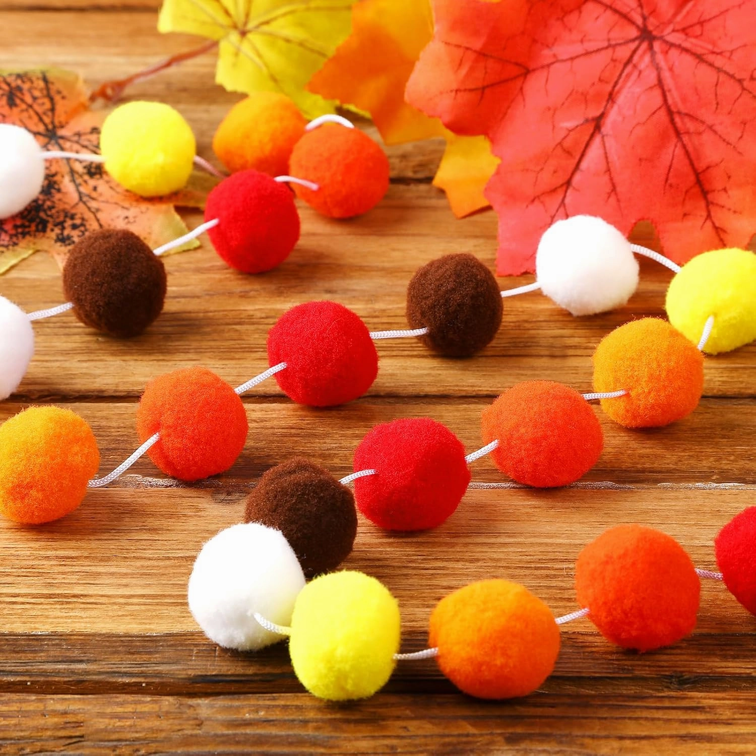 MARFOREVER Thanksgiving Felt Ball Garlands, 4 Pack 26.3 Feet Gold Yellow Orange 30 Balls Fall Pom Pom Garland for Autumn Party Home Decor