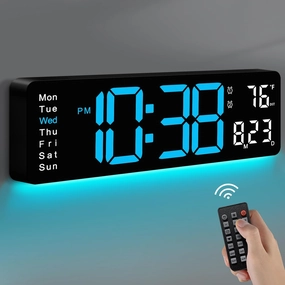 MASHI Digital Wall Clock, 16" Large Display Digital Clock with Remote Control, Auto-Dimming Wall Clock with Night Light, DST, Date Week,Temp for Living Room, Bedroom, Decor, Gift for Elderly