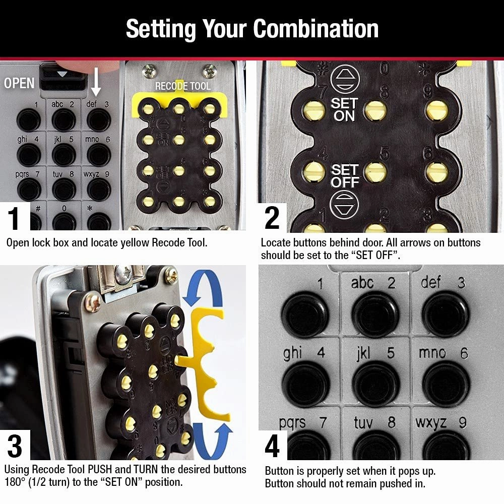 Master Lock Lock Box, Set Your Own Combination Push Button Portable Key Safe, 3-1/8 in. Wide, 5422D