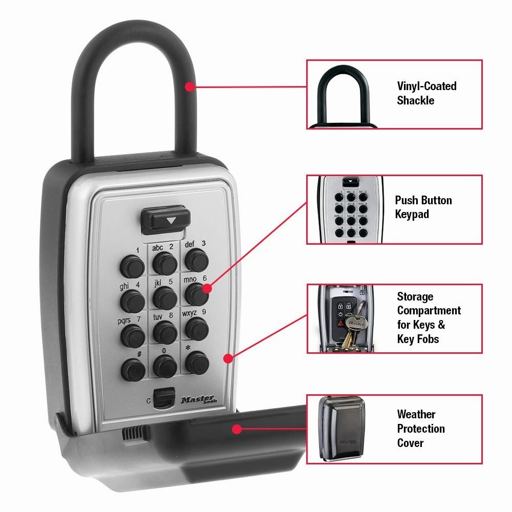 Master Lock Lock Box, Set Your Own Combination Push Button Portable Key Safe, 3-1/8 in. Wide, 5422D