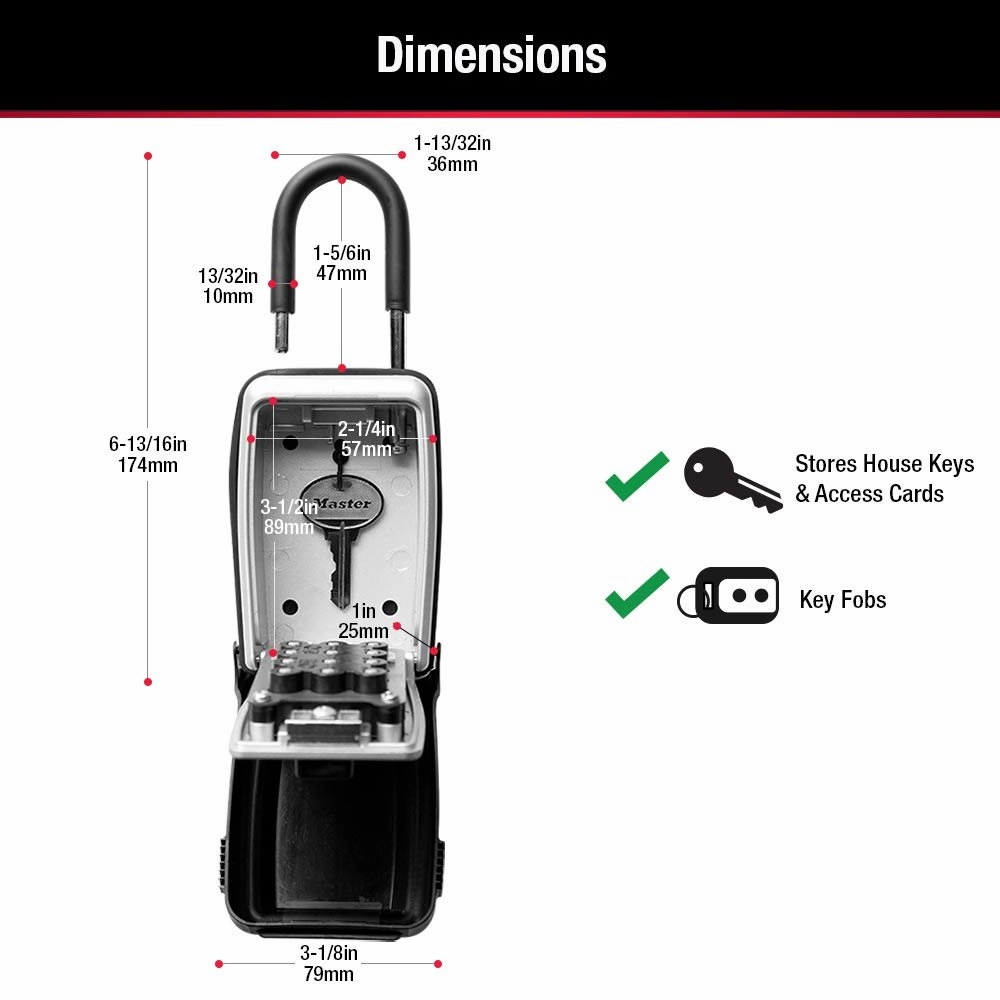 Master Lock Lock Box, Set Your Own Combination Push Button Portable Key Safe, 3-1/8 in. Wide, 5422D