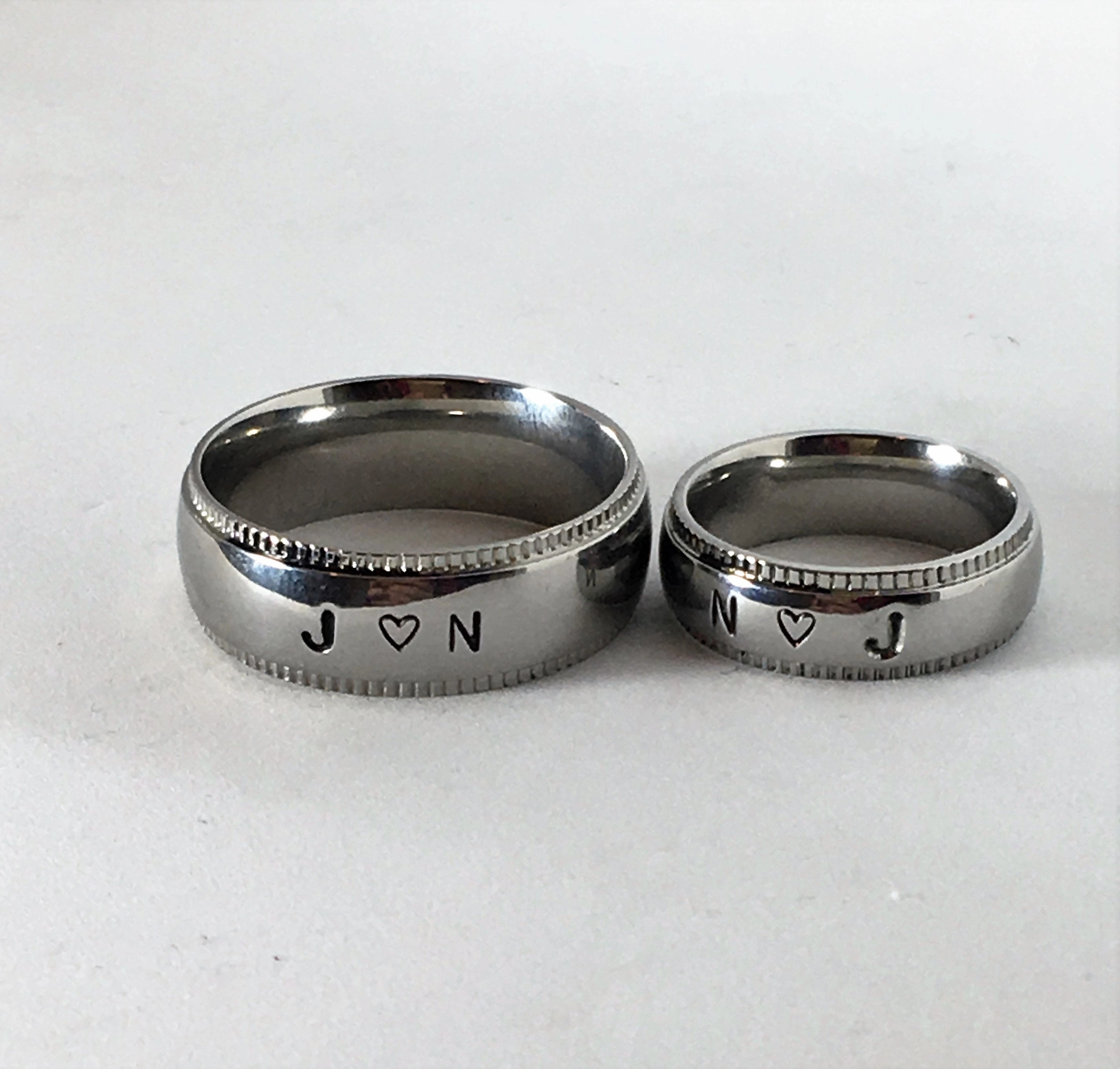 Matching set of Personalized Rings Couples wide rings Silver Gold Stainless Steel Ring, Name rings
