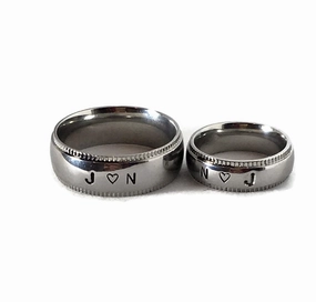 Matching set of Personalized Rings Couples wide rings Silver Gold Stainless Steel Ring, Name rings