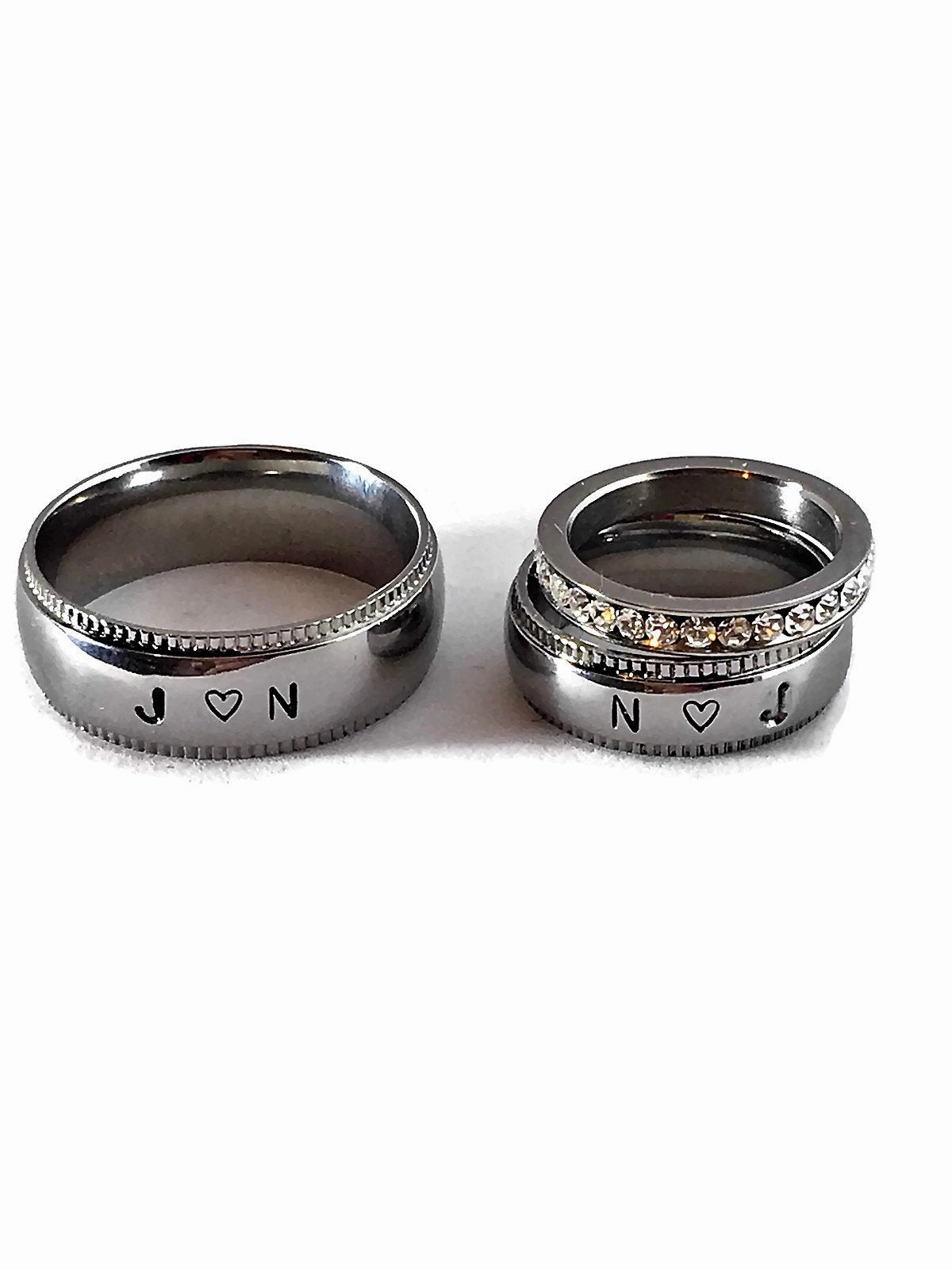 Matching set of Personalized Rings Couples wide rings Silver Gold Stainless Steel Ring, Name rings