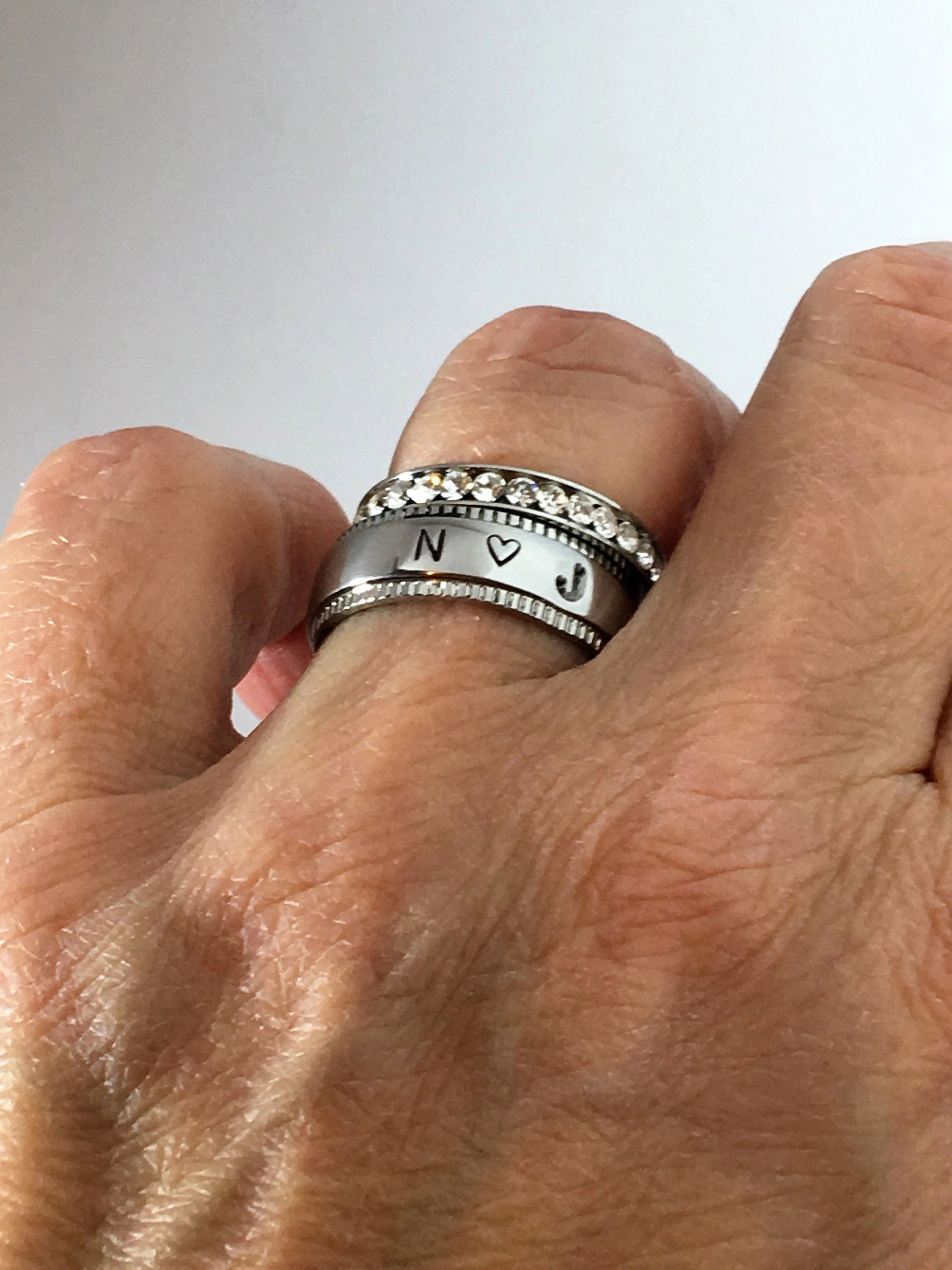 Matching set of Personalized Rings Couples wide rings Silver Gold Stainless Steel Ring, Name rings