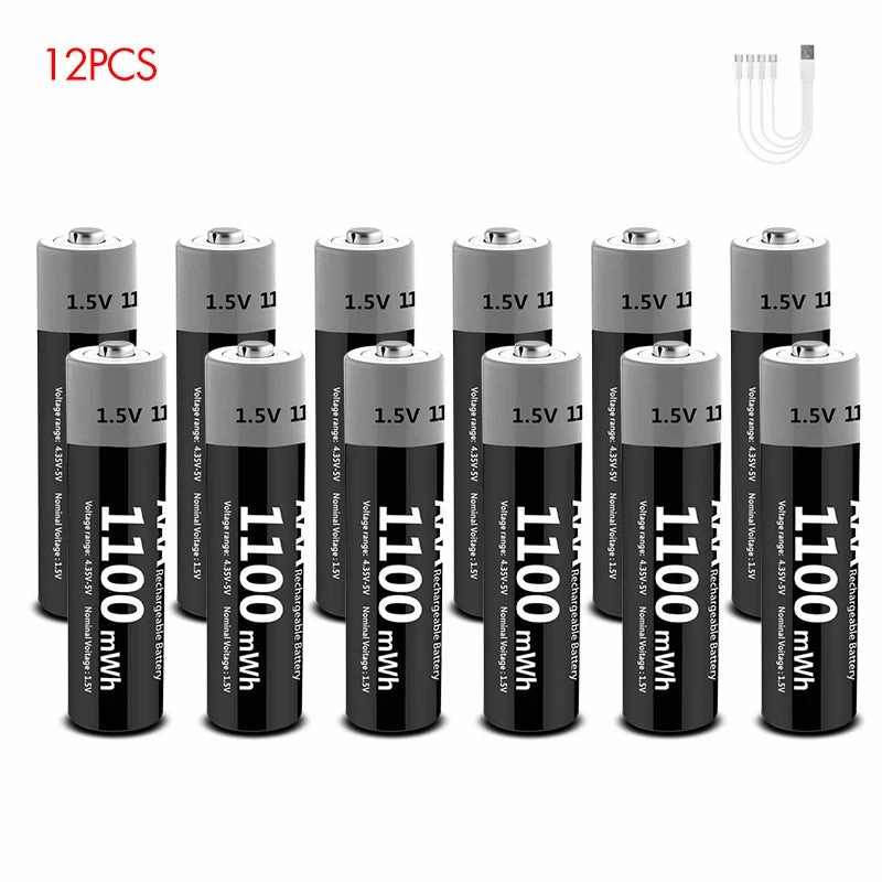 MATOV 1.5V AAA USB Li-ion Rechargeable Battery Aaa 1.5V 1100mWh Lithium Batteries with 4-in-1 Cable for Toys Camera Flashlight