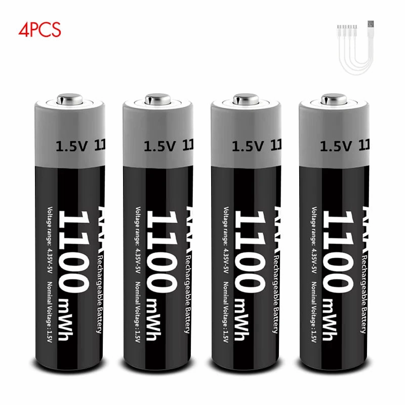 MATOV 1.5V AAA USB Li-ion Rechargeable Battery Aaa 1.5V 1100mWh Lithium Batteries with 4-in-1 Cable for Toys Camera Flashlight