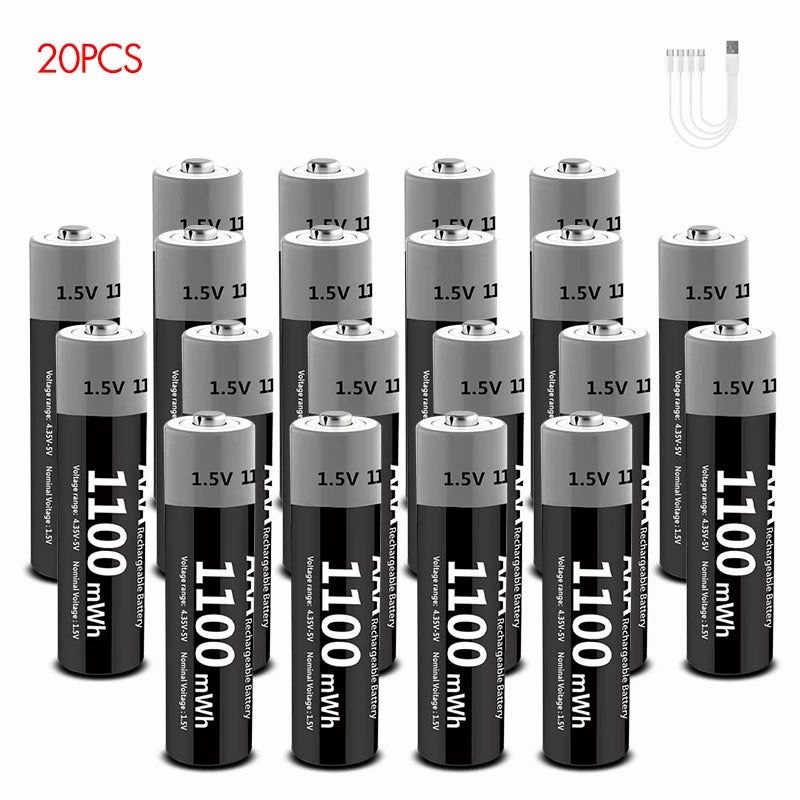 MATOV 1.5V AAA USB Li-ion Rechargeable Battery Aaa 1.5V 1100mWh Lithium Batteries with 4-in-1 Cable for Toys Camera Flashlight