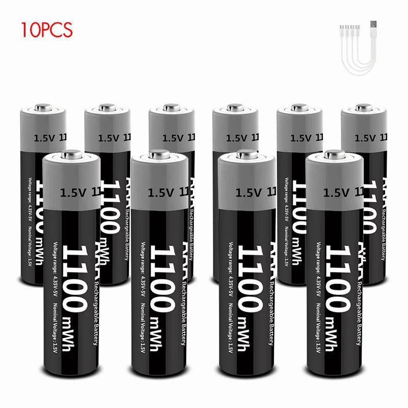 MATOV 1.5V AAA USB Li-ion Rechargeable Battery Aaa 1.5V 1100mWh Lithium Batteries with 4-in-1 Cable for Toys Camera Flashlight