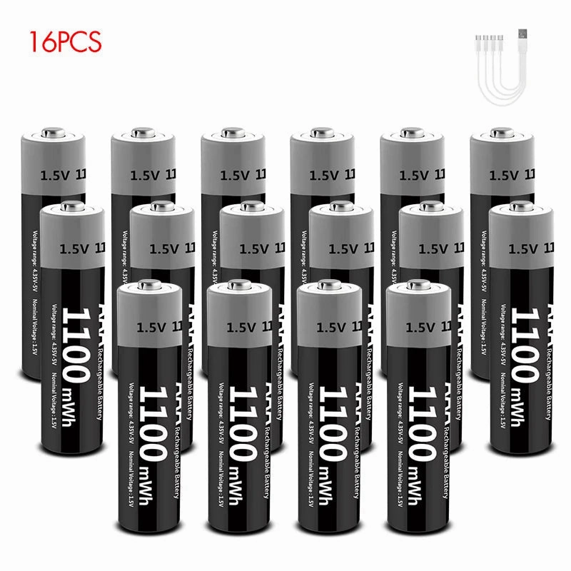 MATOV 1.5V AAA USB Li-ion Rechargeable Battery Aaa 1.5V 1100mWh Lithium Batteries with 4-in-1 Cable for Toys Camera Flashlight