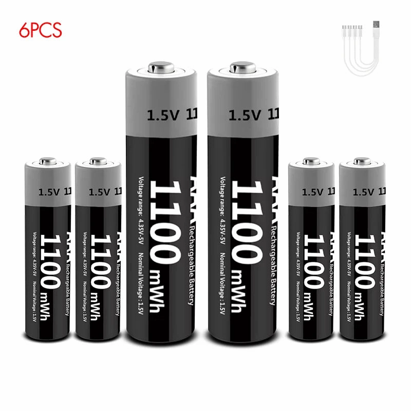 MATOV 1.5V AAA USB Li-ion Rechargeable Battery Aaa 1.5V 1100mWh Lithium Batteries with 4-in-1 Cable for Toys Camera Flashlight