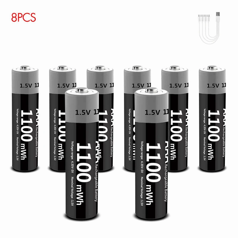 MATOV 1.5V AAA USB Li-ion Rechargeable Battery Aaa 1.5V 1100mWh Lithium Batteries with 4-in-1 Cable for Toys Camera Flashlight