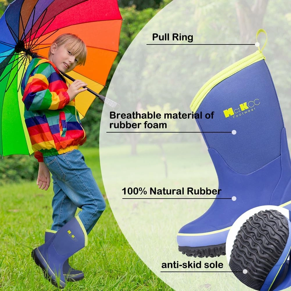 MCIKCC Kids Rubber Rain Boots, Waterproof Solid Classic Pull On Snow Wellies Boot for Children Toddler Boys Girls