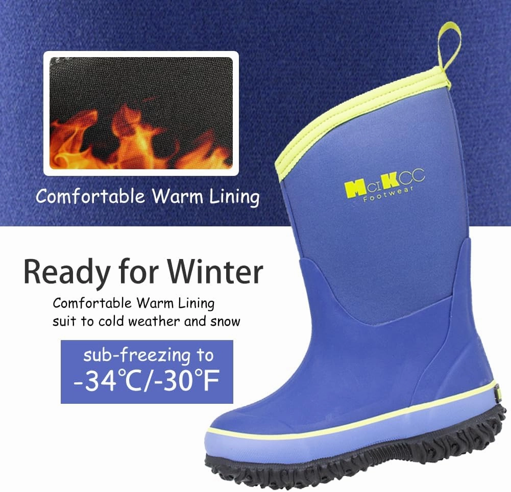 MCIKCC Kids Rubber Rain Boots, Waterproof Solid Classic Pull On Snow Wellies Boot for Children Toddler Boys Girls
