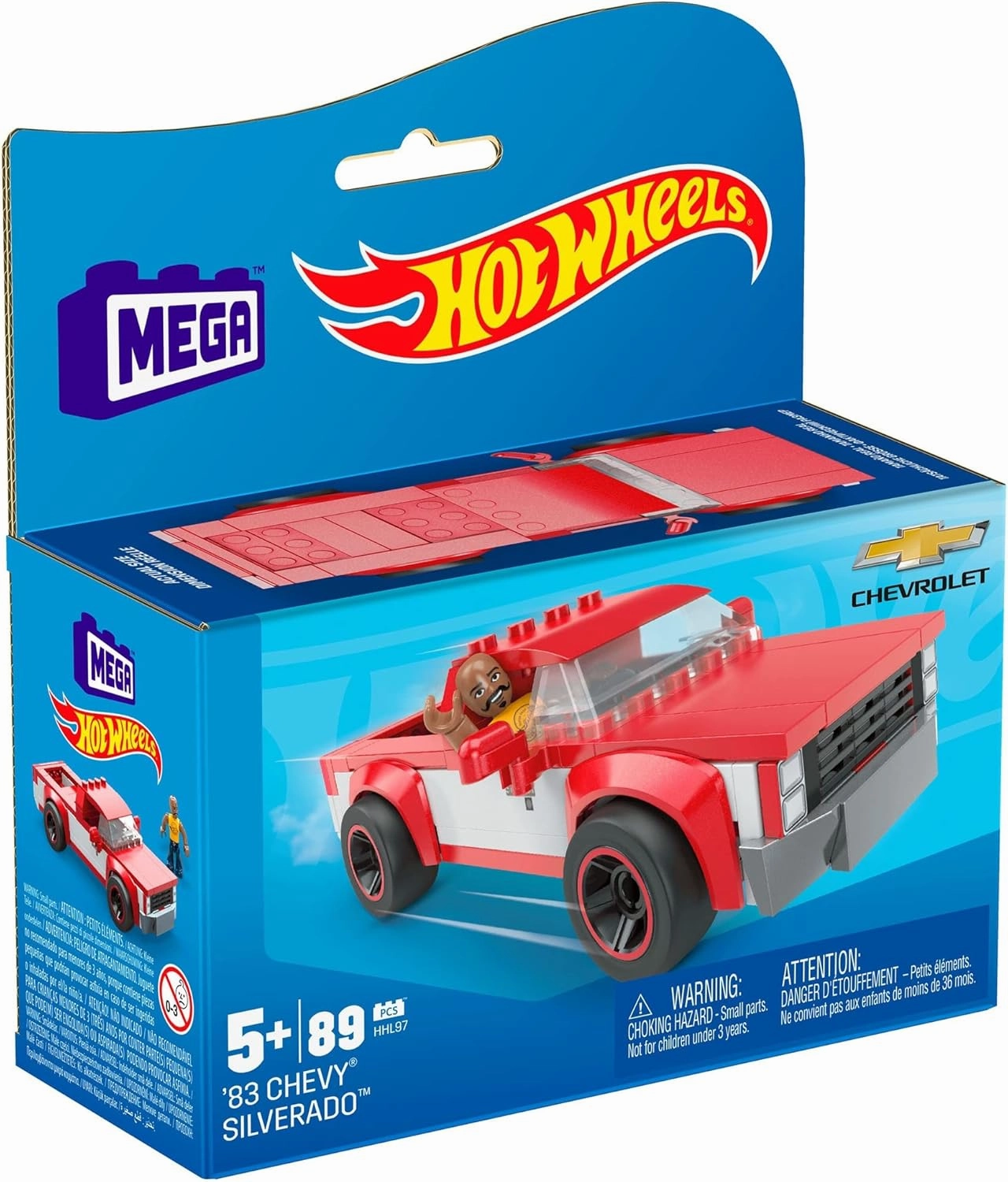 MEGA Hot Wheels Building Toy Race Car Playset, 83 Chevy Silverado with 89 Pieces, 1 Micro Action Figure Driver, Red, Kids Age 5  Years