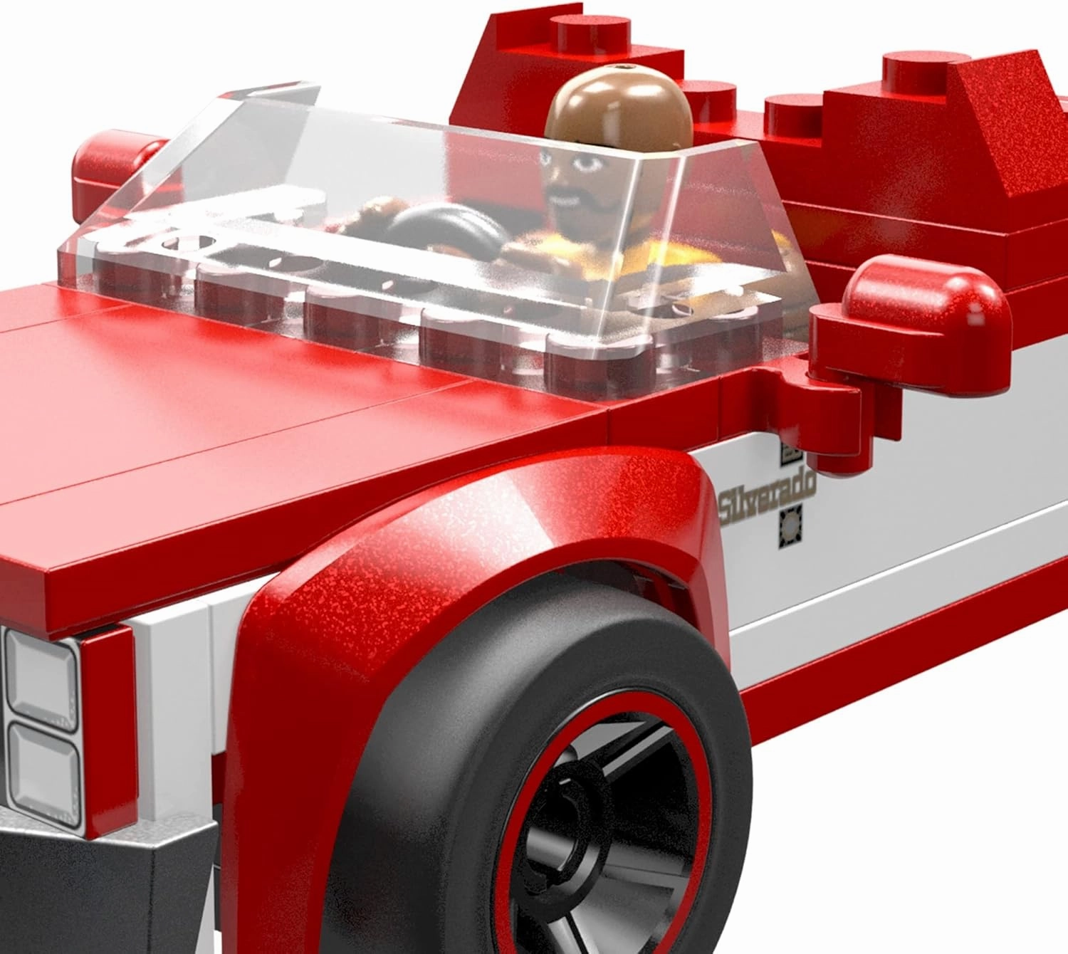 MEGA Hot Wheels Building Toy Race Car Playset, 83 Chevy Silverado with 89 Pieces, 1 Micro Action Figure Driver, Red, Kids Age 5  Years