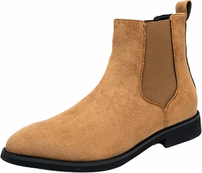 Men's Chelsea Boots Suede High-Top Classic Elastic Pull-on Business Casual Dress Oxford Chukka Ankle Short Booties