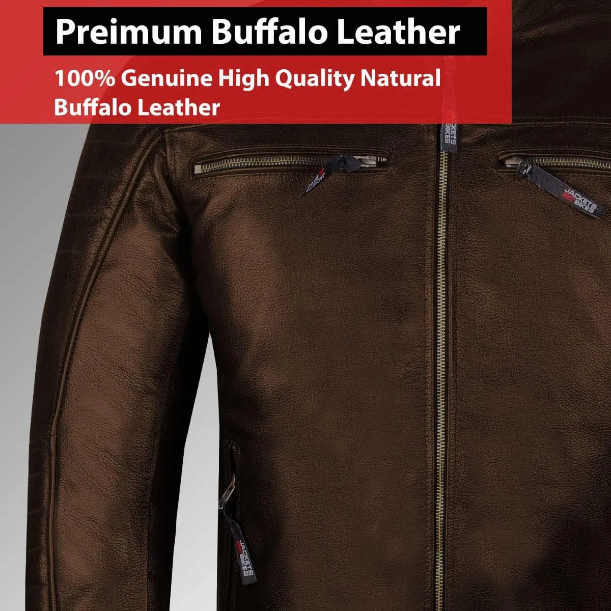 Men's REVOLT Premium Buffalo Natural Leather Motorcycle Jacket - CE Armor, Vented, Removable Liner, Concealed Carry Pockets - Cruiser Retro Touring Biker Jacket Brown XL