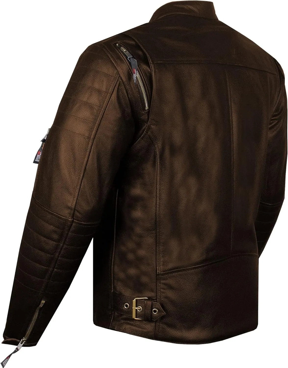 Men's REVOLT Premium Buffalo Natural Leather Motorcycle Jacket - CE Armor, Vented, Removable Liner, Concealed Carry Pockets - Cruiser Retro Touring Biker Jacket Brown XL