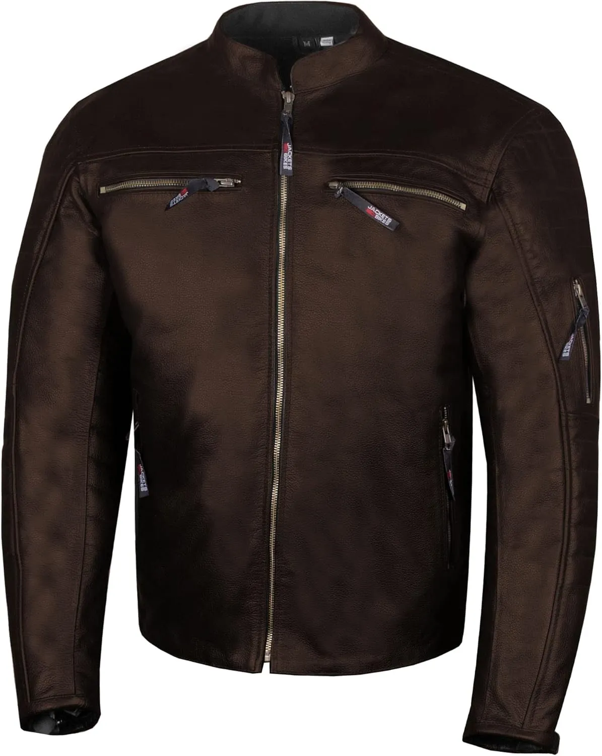Men's REVOLT Premium Buffalo Natural Leather Motorcycle Jacket - CE Armor, Vented, Removable Liner, Concealed Carry Pockets - Cruiser Retro Touring Biker Jacket Brown XL