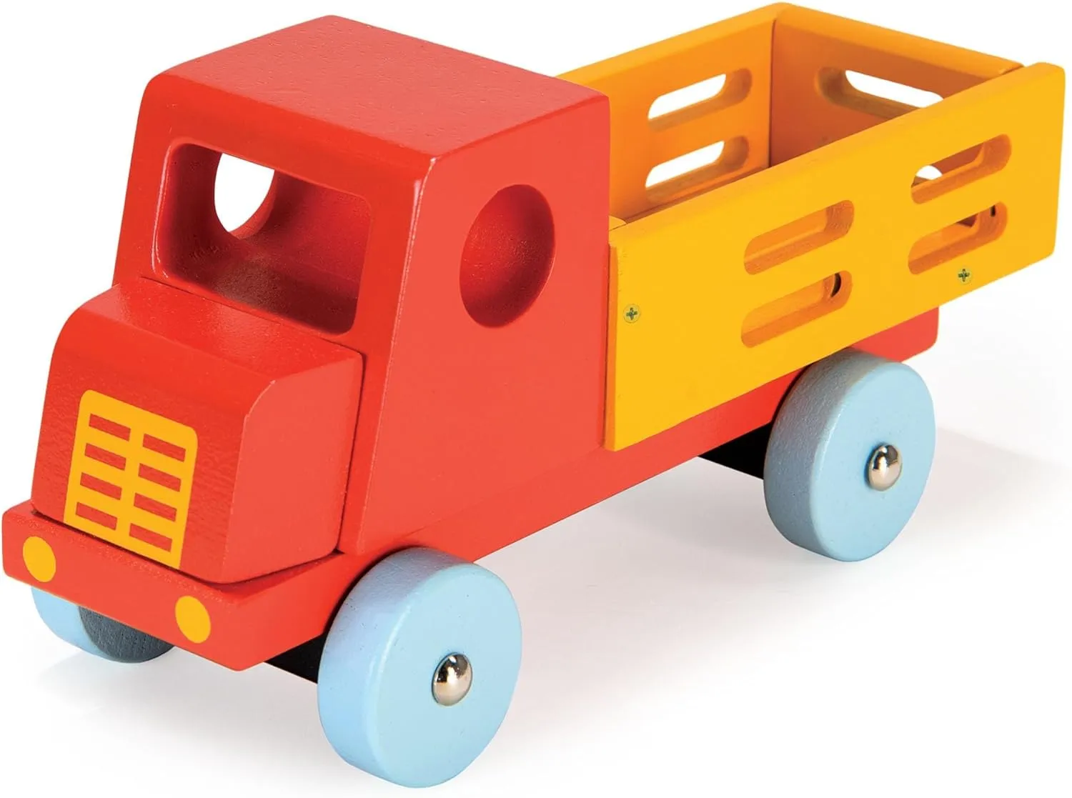 Mentari Toys - Red Truck - Vibrant Classic Wooden Toy Truck with Opening Trailer and Rotating Wheels - Easy to Grasp - Encourages Imaginative Play, Motor Skills, and Hand-Eye Coordination - Age 3 