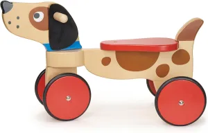 Mentari Toys - Ride On Puppy - Sturdy Wooden Dog on Wheels - Fabric Ears and Rubber-Trimmed Wheels for Safe Riding - Encourage Balance and Coordination in Toddlers - Age 12m 