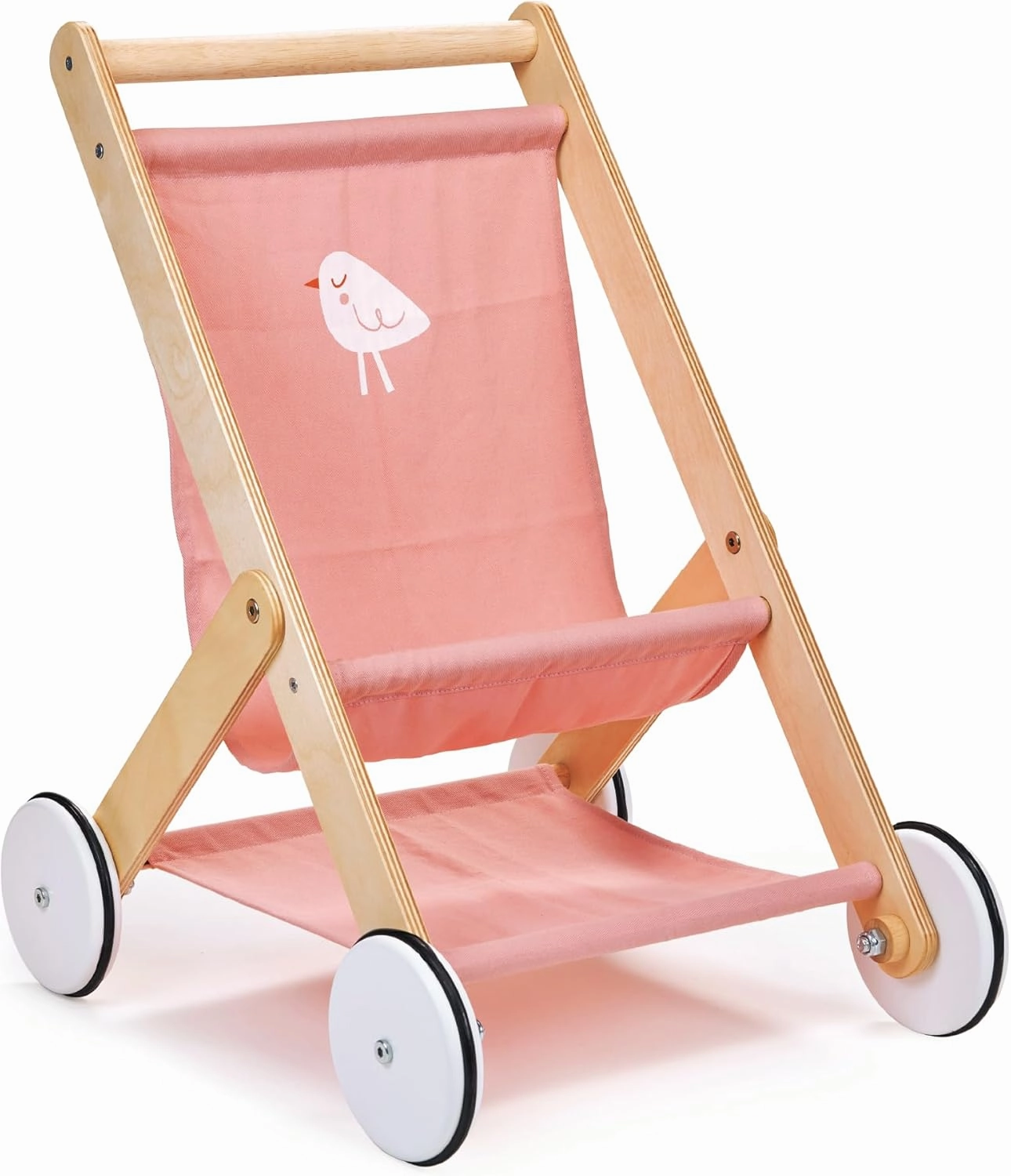 Mentari Toys - Baby Doll Stroller - Sturdy Wooden Toy Stroller with Rubber Trimmed Wheels - Pretend Play Baby Doll Accessories - Develop Empathy and Coordination in Little Walkers - Age 3 