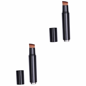MERRYHAPY 2pcs Portable Liquid Foundation Brush Set Makeup Blending Brush Kit with Foundation Reusable Soft Dense Silk for All Skin Types