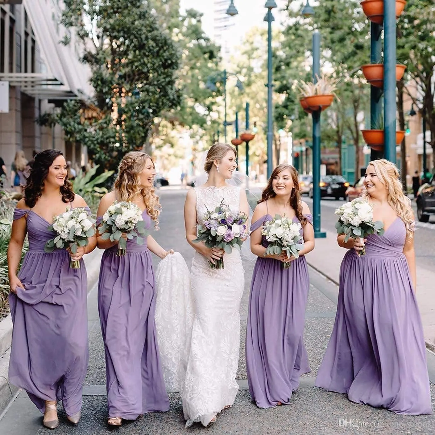 Miao Duo Off Shoulder Long Bridesmaid Dresses 2025 with Pockets A Line Chiffon Formal Dress for Women Wedding MD1201