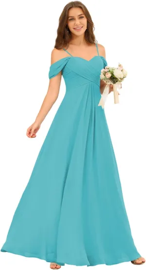 Miao Duo Off Shoulder Long Bridesmaid Dresses 2025 with Pockets A Line Chiffon Formal Dress for Women Wedding MD1201