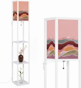 Mid Century Modern Minimalist Art Print Abstract Contemporary Floor Lamps with Shelves, Modern Standing Lamp Narrow Corner Display Bookshelf Lamp for Living Room, Bedroom, Office Decor