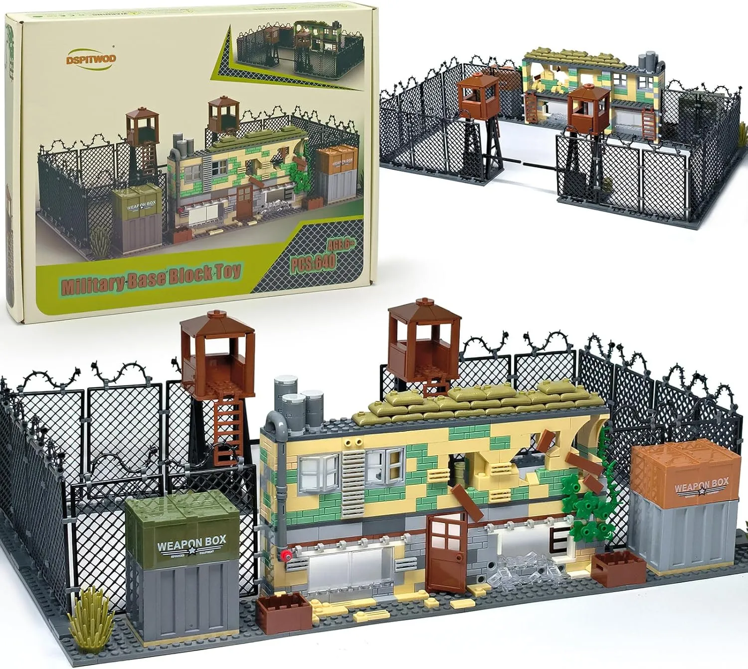Military Base Building Block Toy for Army War Accessories, Command Center with Guard Tower Wire Fence and Weapon Box for Soldier Minifigure Building Kit Toy Gift for Kids 8 10 12 14 Years (640pcs)
