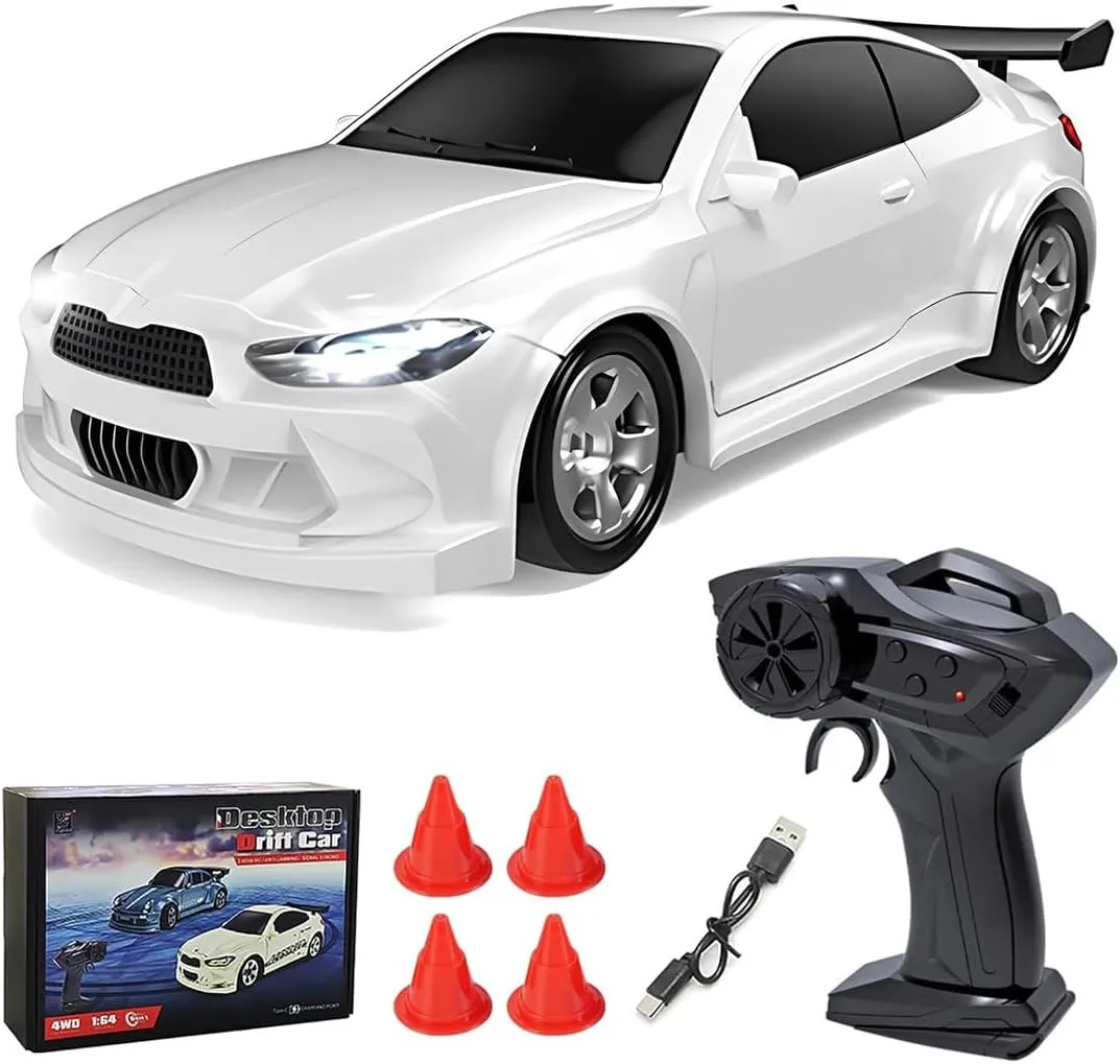 Mini Desktop RC Drift Car, 1:64 Scale 4WD High-Speed 2.4Ghz Remote Control Racing Sports Car with LED Lights for Adults Hobbyists