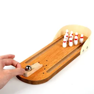Mini Entertainment Desktop Bowling Game Set Wooden Bowling Alley Ten Metal Pin Ball Desk