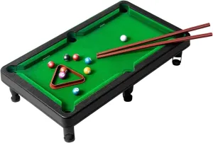 Mini Tabletop Pool Set Billiards Game Play Toy Triangle Rack Pool Cues Game Balls Desktop Snooker for Kindergarten Playroom, 44x24x9.5cm