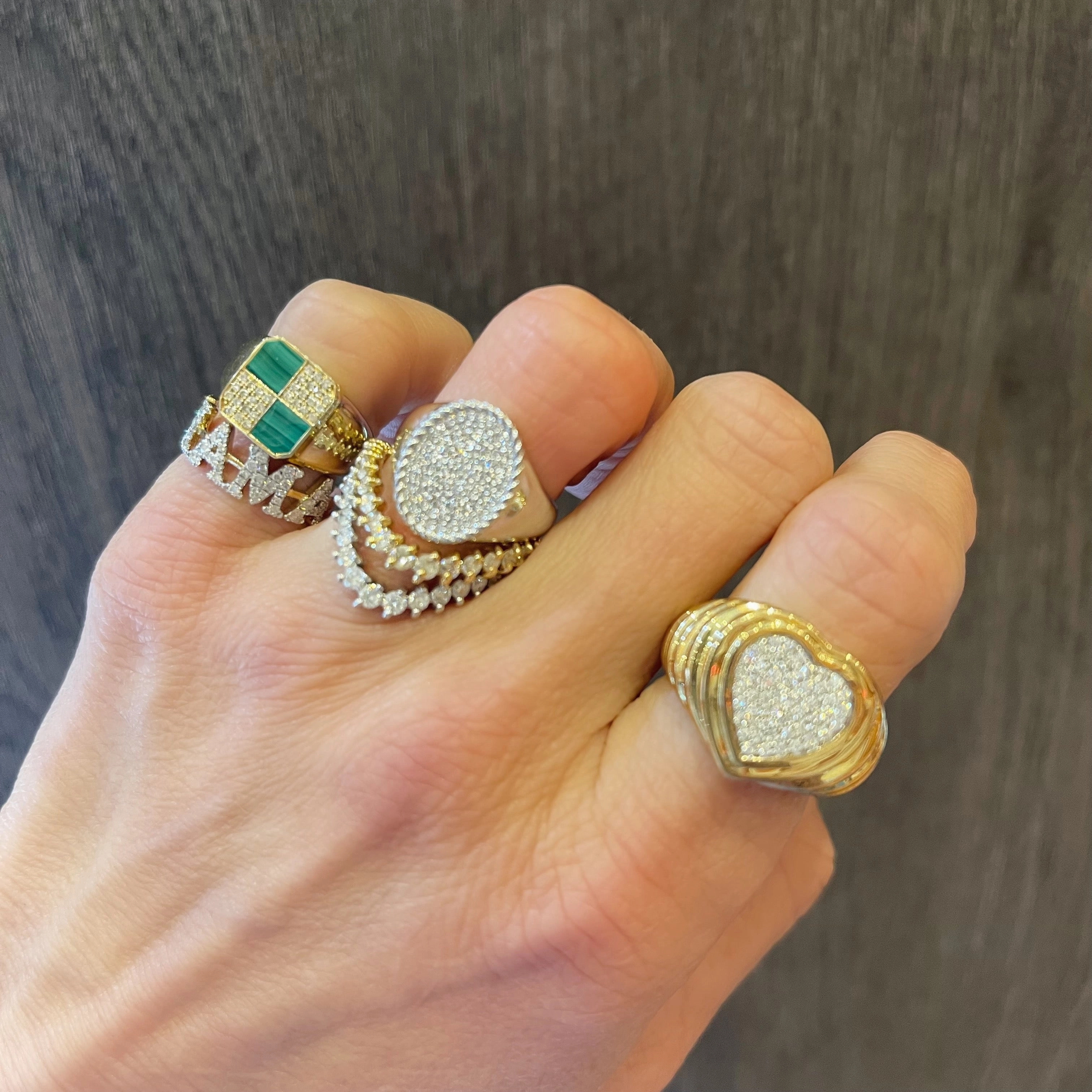 Mini Damier Diamond & Precious Stone Square Checker Board Ring