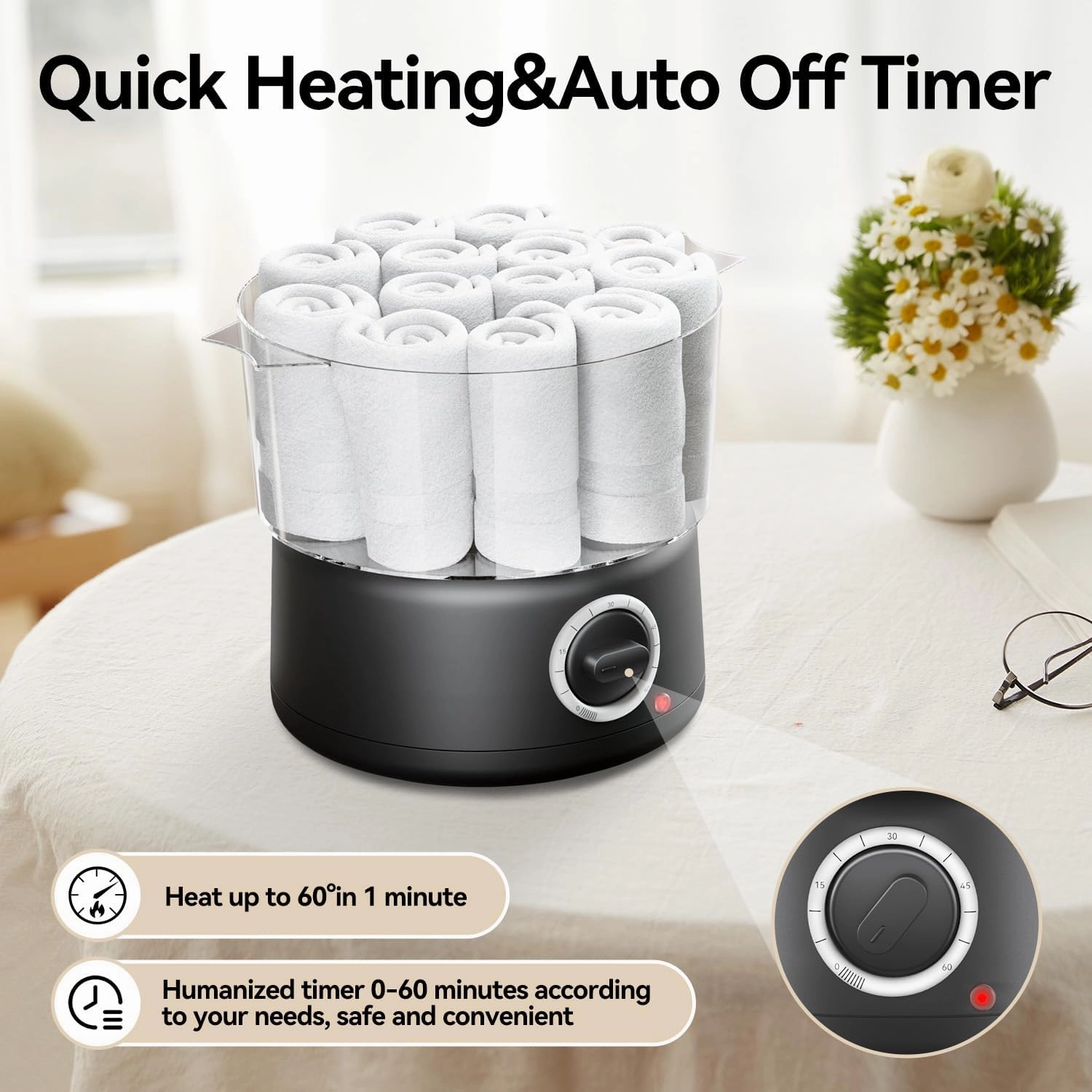 Mini Hot Towel Warmer for Spa, Towel Warmer Esthetician 5-Minute Heating Small Towel Warmer, Portable Towel Steamer for Facials, Bathroom, Barber, at Home Salon(Black-X-Small)