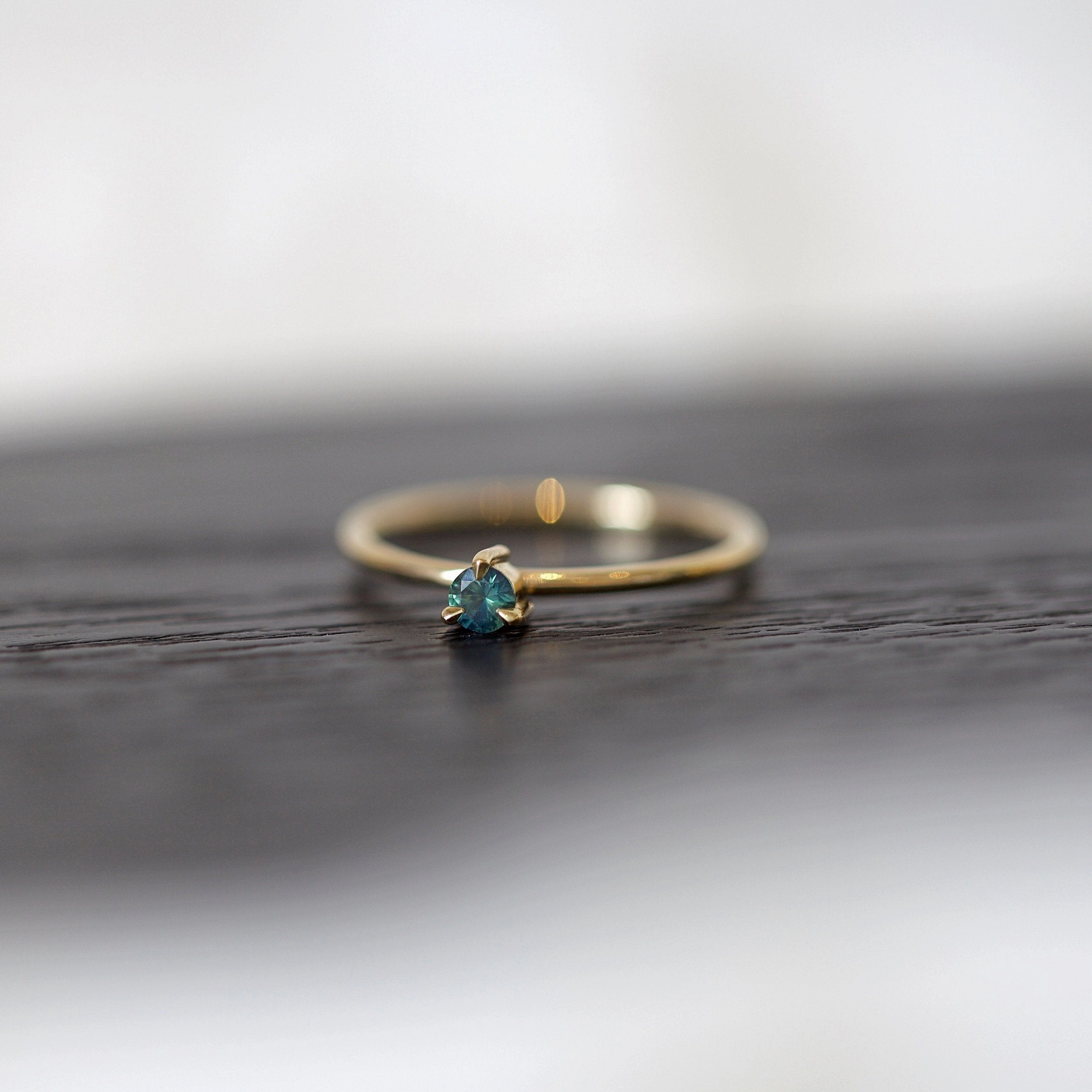 Mini Round Teal Sapphire Promise Ring