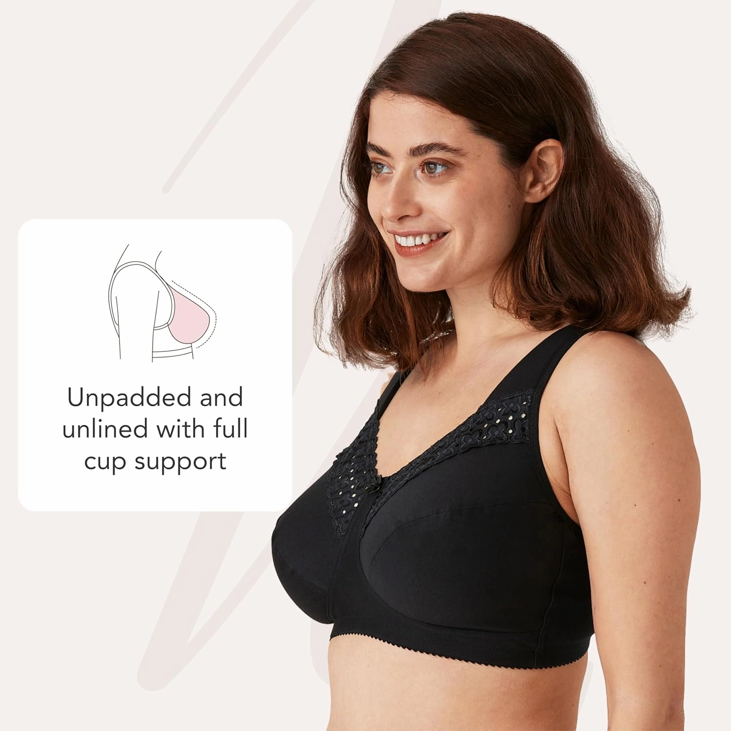 Miss Mary - Broderie Anglaise, Non Wired Bras for Women, Everyday Bras, Comfortable Cotton, Supportive with Full Coverage