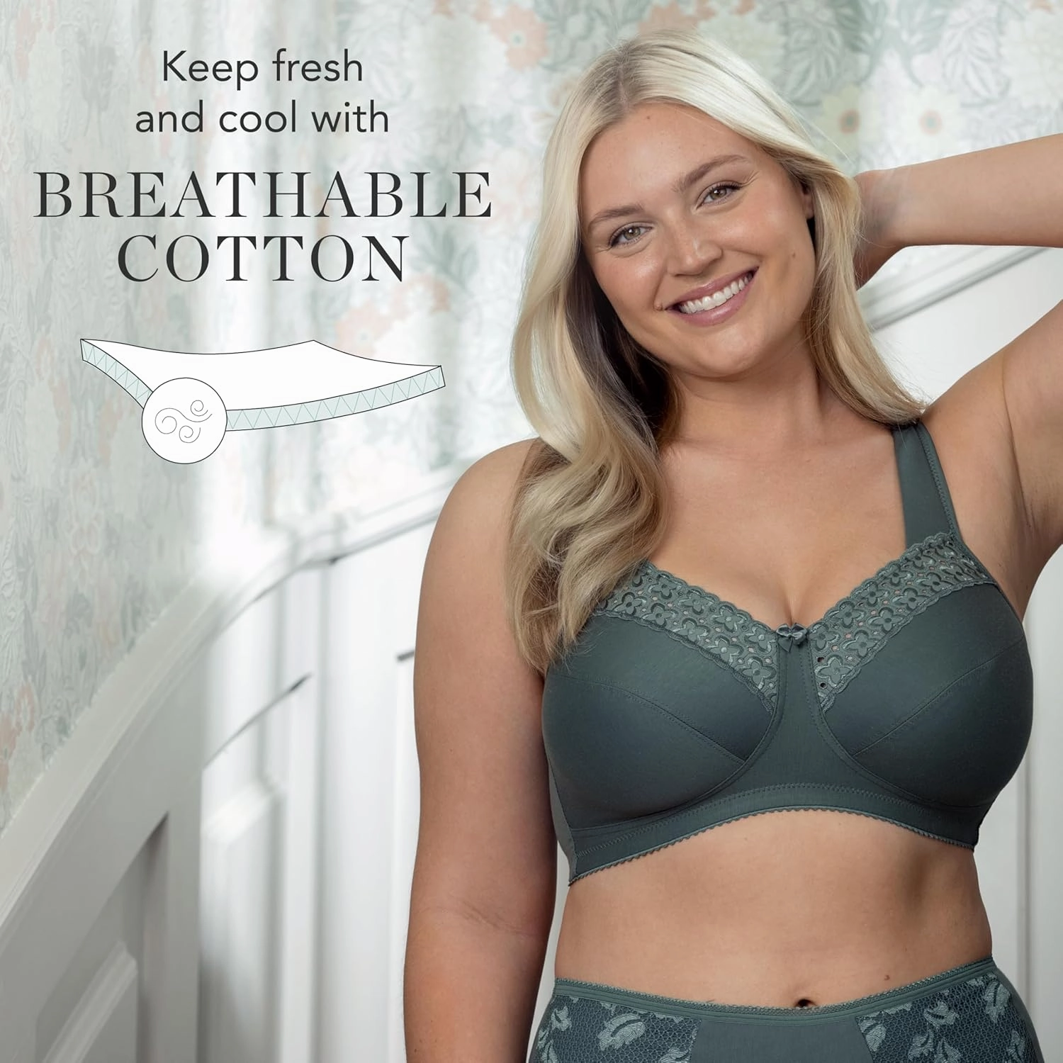 Miss Mary - Broderie Anglaise, Non Wired Bras for Women, Everyday Bras, Comfortable Cotton, Supportive with Full Coverage