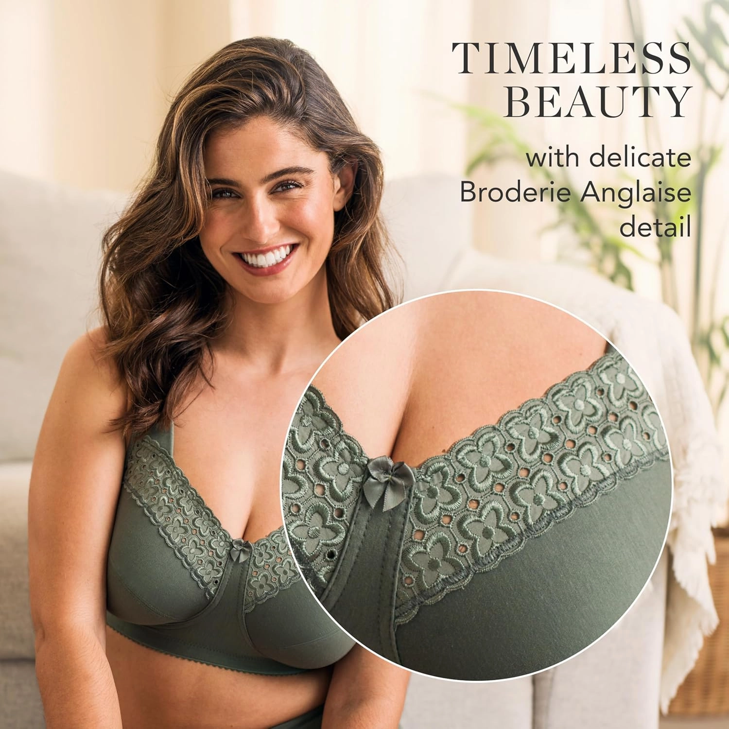Miss Mary - Broderie Anglaise, Non Wired Bras for Women, Everyday Bras, Comfortable Cotton, Supportive with Full Coverage